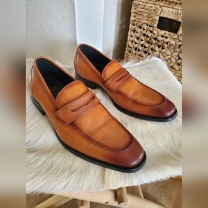 GIFENNSE Men's Dress Shoes Slip-On Loafers Brown Formal Leather Shoes Men 10